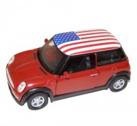 Auto 1:34 Welly Mini Cooper USA červený