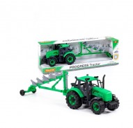 Traktor Progress s pluhem zelený